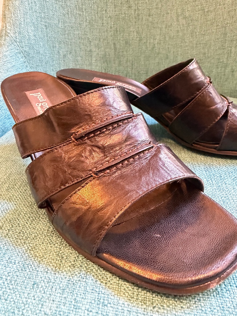 Paul Green Mnchen Leather Block Heel Slides 6.5 - Handmade In Austria